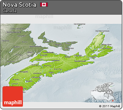 Physical 3D Map of Nova Scotia, semi-desaturated
