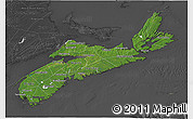 Satellite 3D Map of Nova Scotia, darken, desaturated