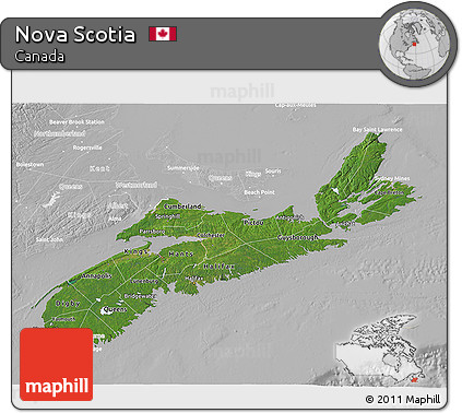 Satellite 3D Map of Nova Scotia, lighten, desaturated