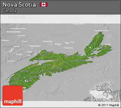 Satellite 3D Map of Nova Scotia, lighten, desaturated