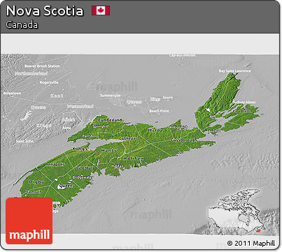 Satellite 3D Map of Nova Scotia, lighten, desaturated