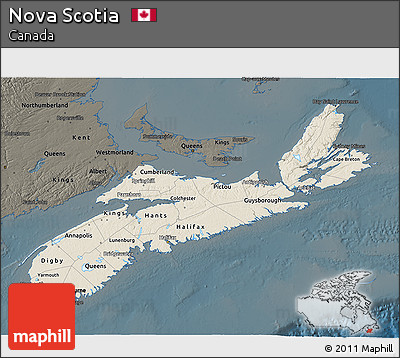 Shaded Relief 3D Map of Nova Scotia, darken