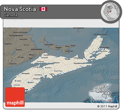 Shaded Relief 3D Map of Nova Scotia, darken