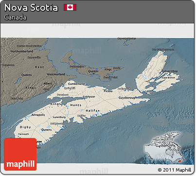 Shaded Relief 3D Map of Nova Scotia, darken