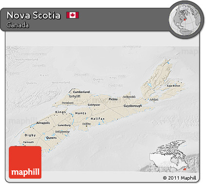 Shaded Relief 3D Map of Nova Scotia, lighten, desaturated