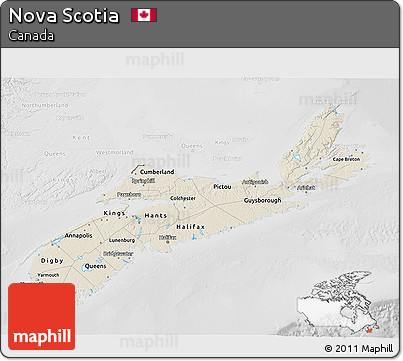 Shaded Relief 3D Map of Nova Scotia, lighten, desaturated