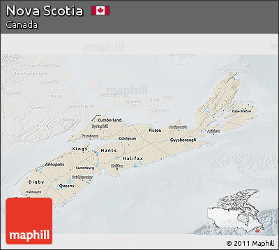 Shaded Relief 3D Map of Nova Scotia, lighten, semi-desaturated