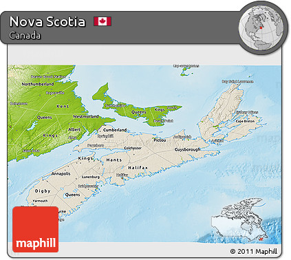 Shaded Relief 3D Map of Nova Scotia, physical outside