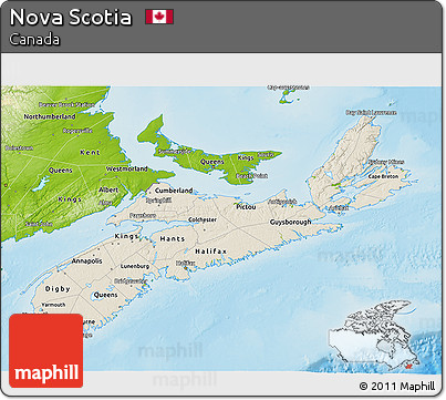 Shaded Relief 3D Map of Nova Scotia, physical outside