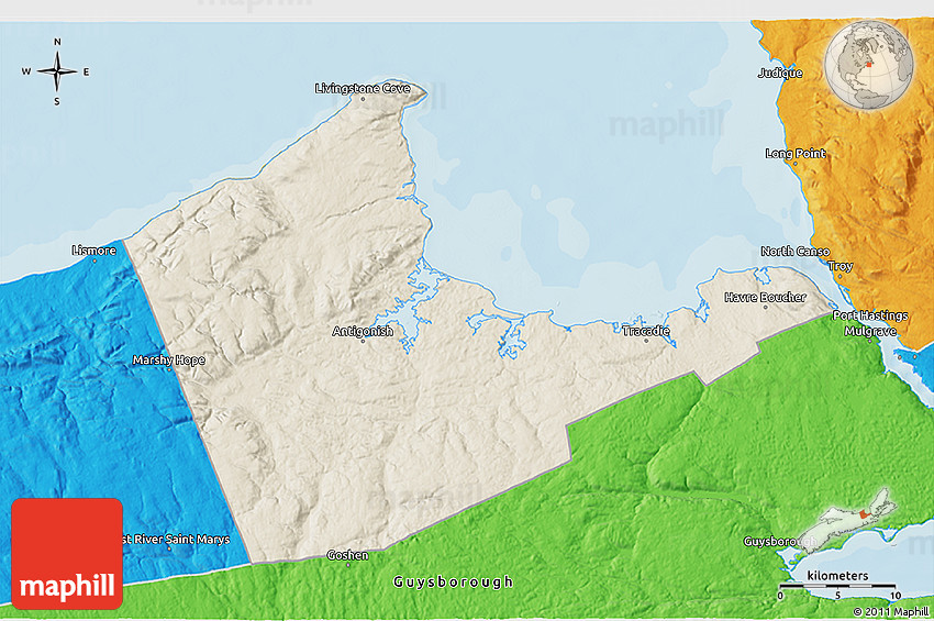 Shaded Relief 3D Map of Antigonish, political outside