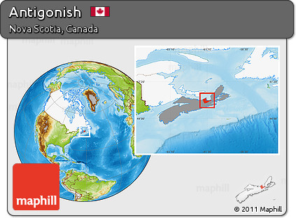 Physical Location Map of Antigonish, highlighted country, highlighted parent region