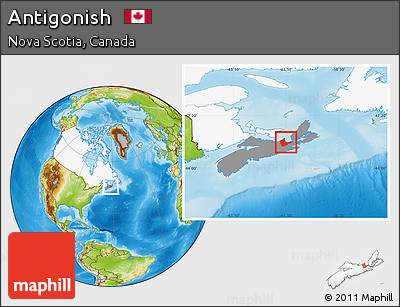 Physical Location Map of Antigonish, highlighted country, highlighted parent region