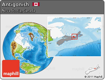 Physical Location Map of Antigonish, highlighted country, highlighted parent region