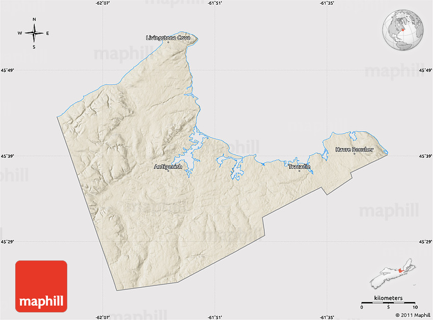 Shaded Relief Map of Antigonish, cropped outside