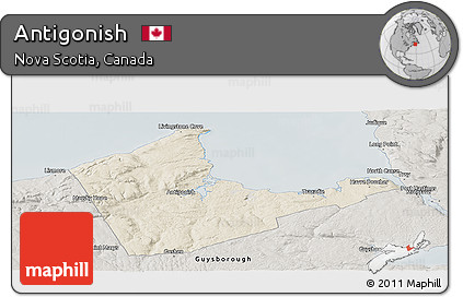 Shaded Relief Panoramic Map of Antigonish, semi-desaturated