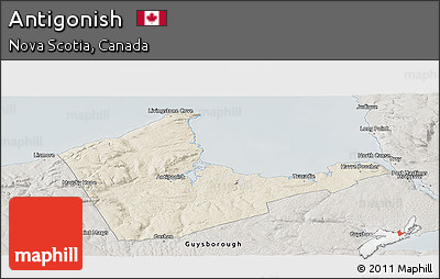 Shaded Relief Panoramic Map of Antigonish, semi-desaturated