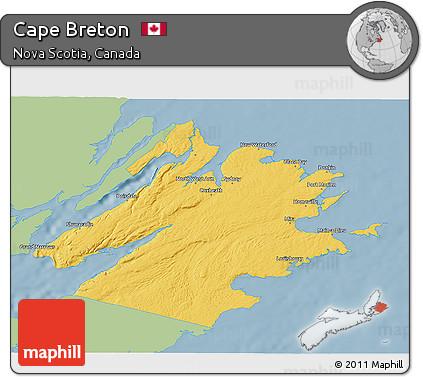Savanna Style 3D Map of Cape Breton, single color outside