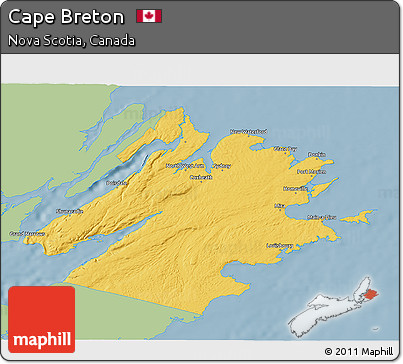 Savanna Style 3D Map of Cape Breton, single color outside