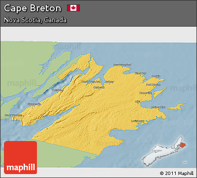 Savanna Style 3D Map of Cape Breton, single color outside