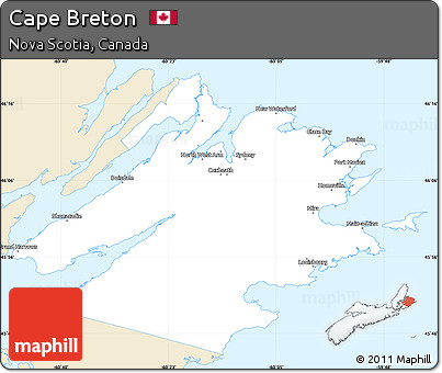 Classic Style Simple Map of Cape Breton, single color outside