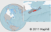 Gray Location Map of Halifax, highlighted country, highlighted parent region, hill shading