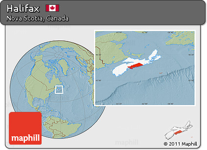 Savanna Style Location Map of Halifax, highlighted parent region, hill shading