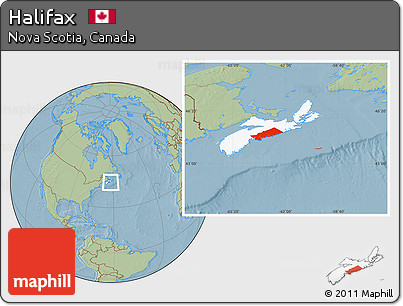 Savanna Style Location Map of Halifax, highlighted parent region, hill shading