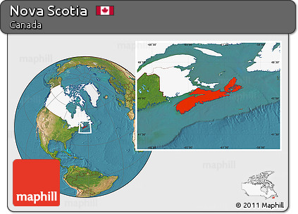 Satellite Location Map of Nova Scotia, highlighted country