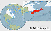 Savanna Style Location Map of Nova Scotia, highlighted country, hill shading