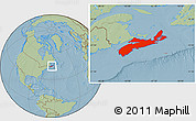 Savanna Style Location Map of Nova Scotia, hill shading