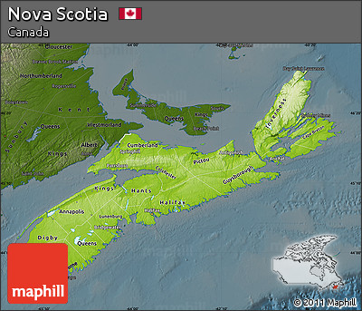 Physical Map of Nova Scotia, darken