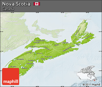 Physical Map of Nova Scotia, lighten