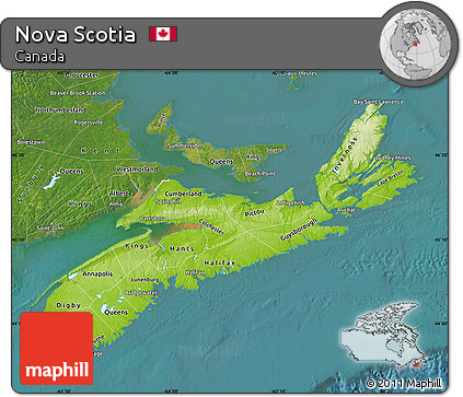 Physical Map of Nova Scotia, satellite outside
