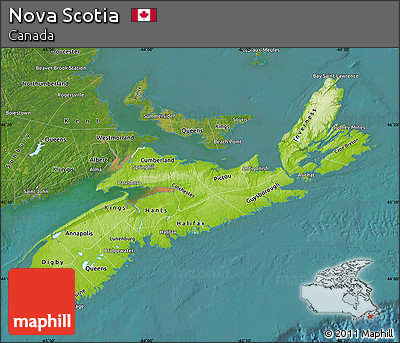 Physical Map of Nova Scotia, satellite outside