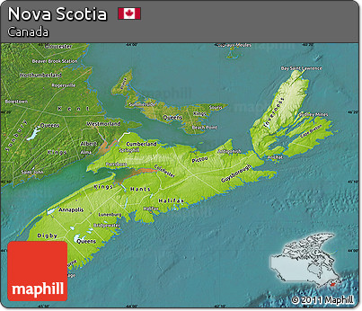 Physical Map of Nova Scotia, satellite outside