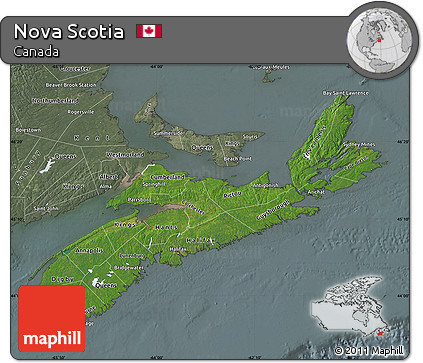 Satellite Map of Nova Scotia, semi-desaturated