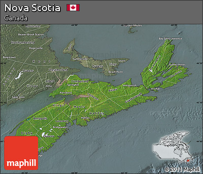 Satellite Map of Nova Scotia, semi-desaturated