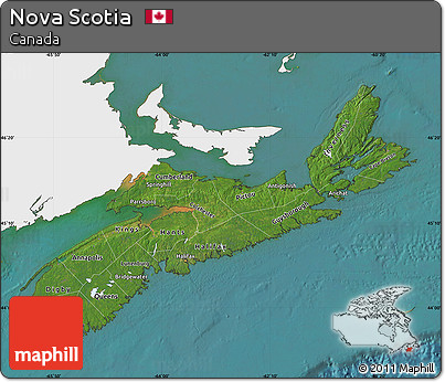 Satellite Map of Nova Scotia, single color outside