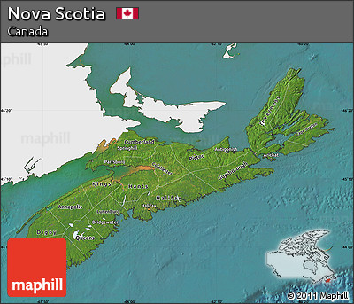 Satellite Map of Nova Scotia, single color outside