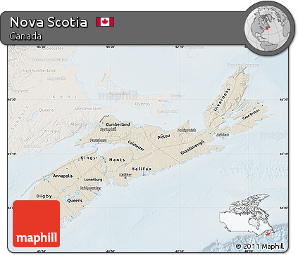 Shaded Relief Map of Nova Scotia, lighten