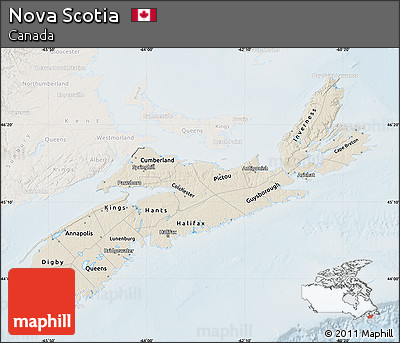 Shaded Relief Map of Nova Scotia, lighten