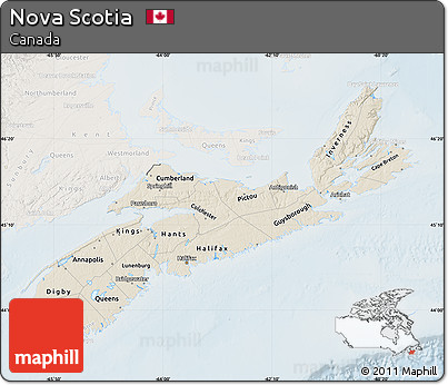 Shaded Relief Map of Nova Scotia, lighten