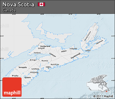 Silver Style Map of Nova Scotia, single color outside