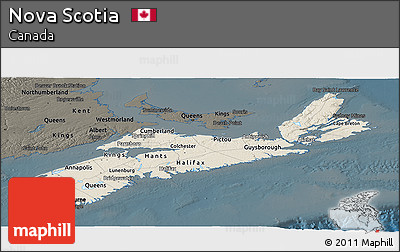 Shaded Relief Panoramic Map of Nova Scotia, darken