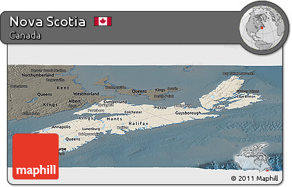 Shaded Relief Panoramic Map of Nova Scotia, darken