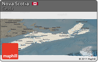 Shaded Relief Panoramic Map of Nova Scotia, darken