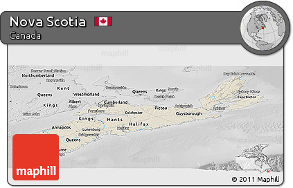 Shaded Relief Panoramic Map of Nova Scotia, desaturated