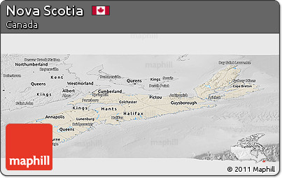 Shaded Relief Panoramic Map of Nova Scotia, desaturated