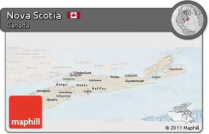 Shaded Relief Panoramic Map of Nova Scotia, lighten