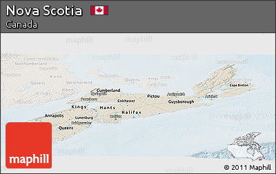 Shaded Relief Panoramic Map of Nova Scotia, lighten